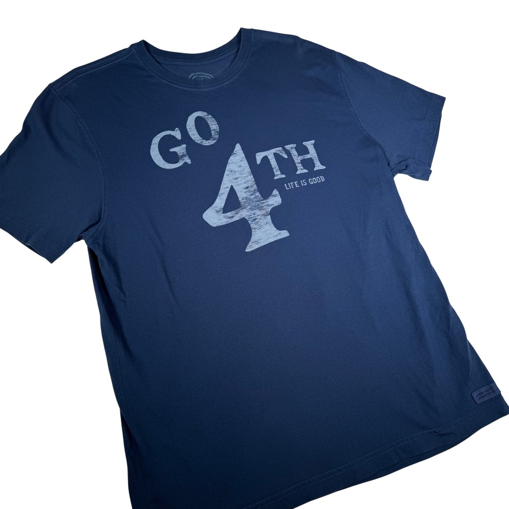 Life is Good Mens Large Go 4th Graphic‎ T-Shirt Navy Blue Cotton Crusher L